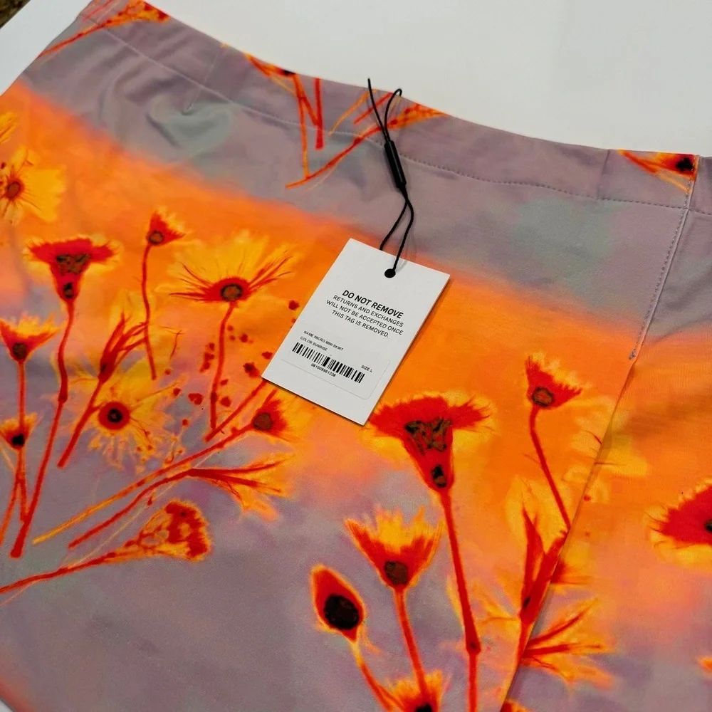 NWT Miaou Mini Skirt Micro in Sunrise Orange Multicolor Floral Print​